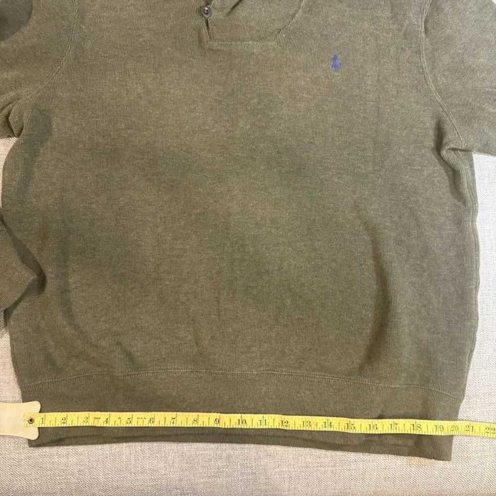 Polo Ralph Lauren Mens L‎ Olive Green Cotton Mock Neck Sweater Blue Pony